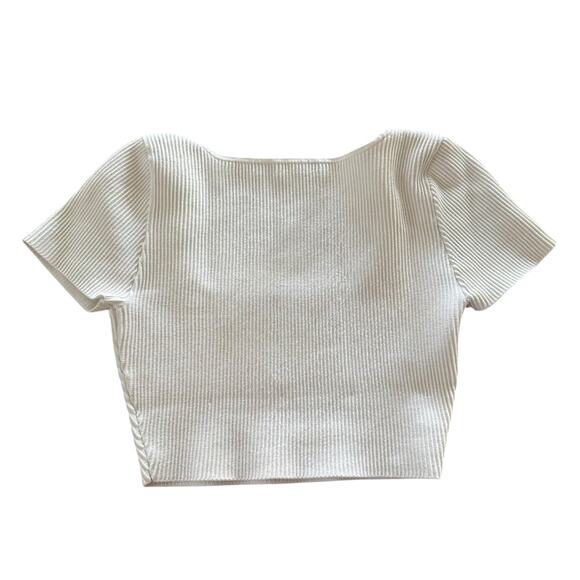 Aritzia Babaton Sculpt Knit Squareneck Cropped Top Ribbed Cream SL - Size M - Picture 5 of 8